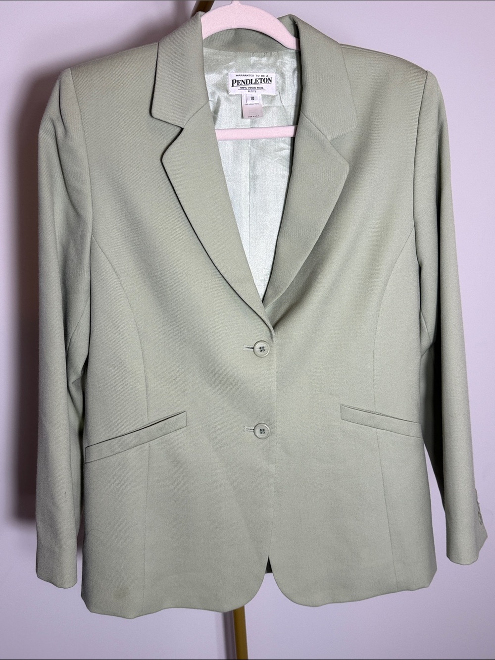 Vintage Pendleton 100% Virgin Wool Blazer Size 10 Sage Green USA Made